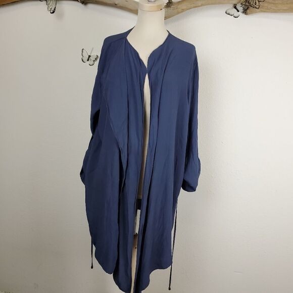 Transfer belted cotton cardigan jacket blue - Picture 3 of 8